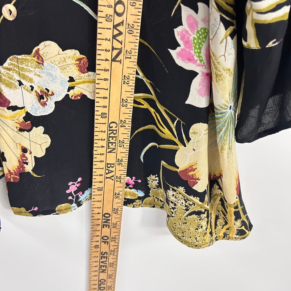 Citron Santa Monica 100% Silk Tunic 2X Black Floral Asian Art to Wear Boho - Picture 8 of 11
